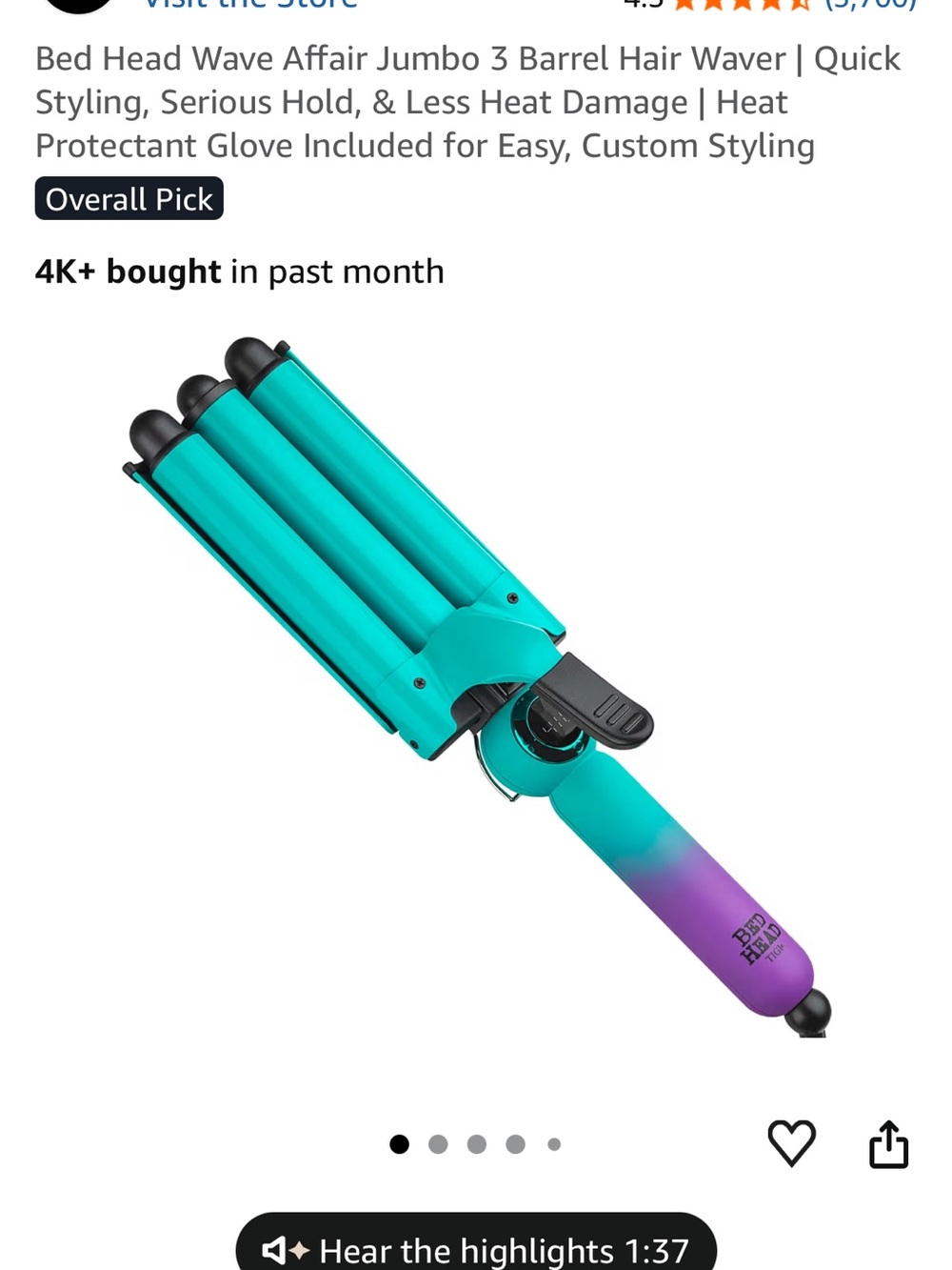 Bed Head Jumbo 3-Barrel Hair Waver in Teal & Purple Gradient